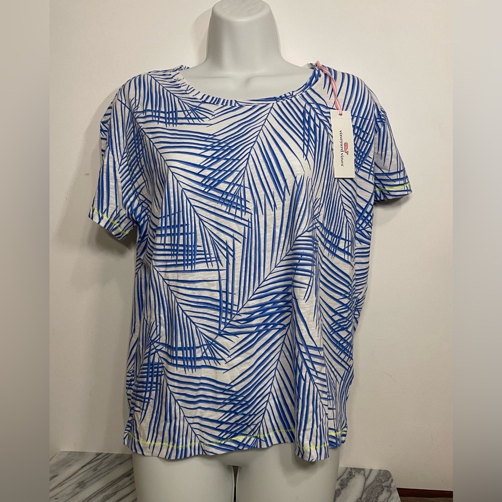 New Women’s Vineyard Vines Palm Leaves Cotton Surftee tee, small, blue & white